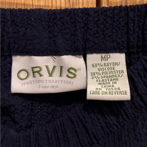 ORVIS Women’s Stretch Crinkle Wide Leg Pull On Pants Blue size Medium Petite - Picture 2 of 3